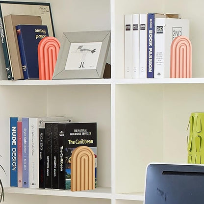 Harloon 4 Pieces Boho Arch Wood Bookends Rainbow Arch Back to School Gift Ideas Non Skid Bookend Decorative Wooden Book Stand Book Stoppers for Books Movies CDs(Cute Color)