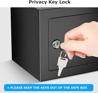 Bonsaii Safe Box with Key Lock, Steel Security Lock Box, 0.23 Cubic Feet, 9.06" W x 6.69" D x 6.69" H, Small Hidden Safe for Cash Jewelry