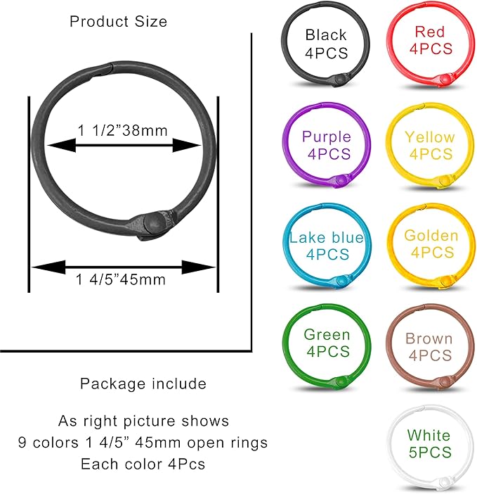 Keychains or Key Rings, 1.8inch (45mm) Loose Leaf Binder Rings for Key Chains, Card Rings, Clip Rings for Book Rings, School, Home or Office (36Pcs)