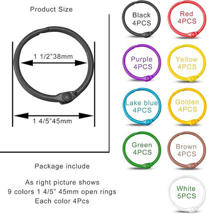 Keychains or Key Rings, 1.8inch (45mm) Loose Leaf Binder Rings for Key Chains, Card Rings, Clip Rings for Book Rings, School, Home or Office (36Pcs)