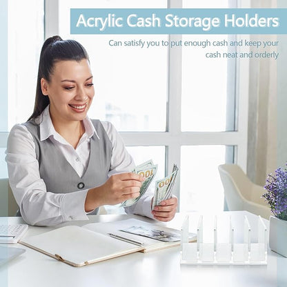 Geetery 4 Pcs Acrylic Cash Tray for Cash Stuffing Mail Sorter Organizer Desk Organizer for Sorting Mail Clear Envelope Organizer for Desk Cash Envelope Bill Business Card Eyeshadow Palette (5 Slot)