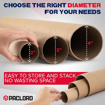 4" x 12" Reinforced Kraft Paper Mailing Tube, Pack of 1 Tube with 2 Caps – Secure USPS Approved Poster Tube – Cardboard Tube for Shipping and Storing Posters, Prints, Artwork, or Documents