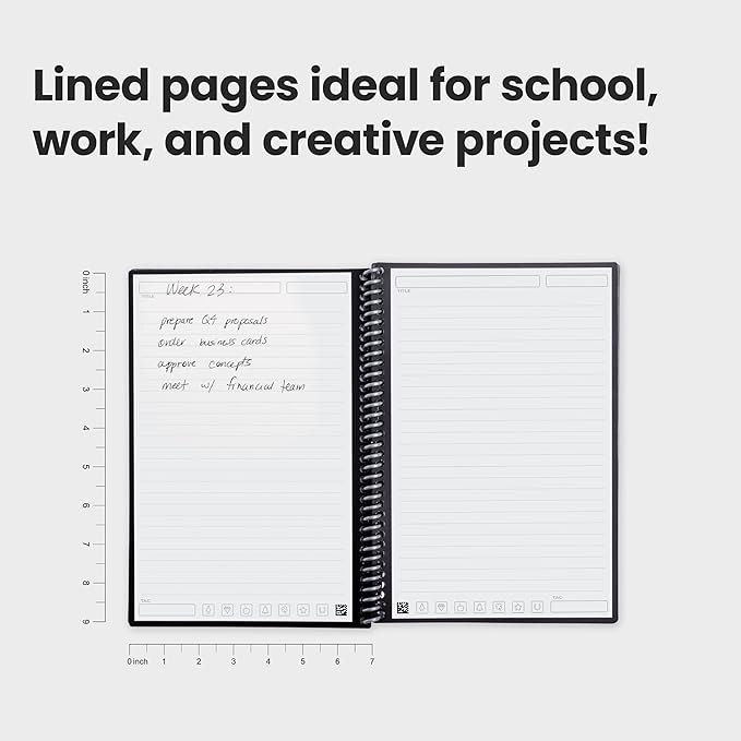 Rocketbook New Core Reusable Spiral Notebook, Executive Size 6x8.8, Black - Lined Pages, App-Connected, Erasable, Durable Cover, Ideal for School, Work, and Creative Projects (Pack of 1)