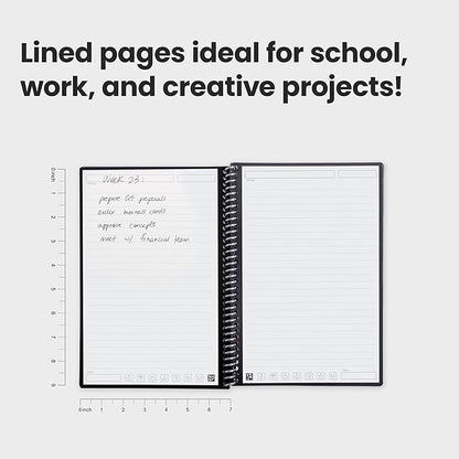 Rocketbook New Core Reusable Spiral Notebook, Letter Size 8.5x11, Black - Lined Pages, App-Connected, Erasable, Durable Cover, Ideal for School, Work, and Creative Projects (Pack of 1)