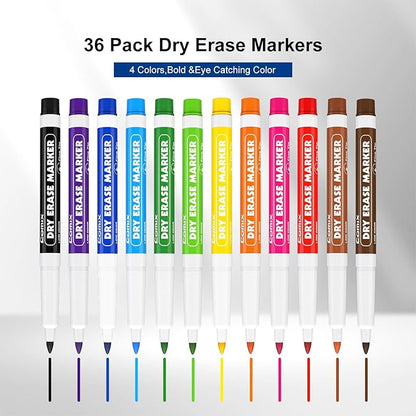 Comix Low Odor Dry Erase Markers, Fine Tip Whiteboard Markers, 36 Bulk 12 Assorted Colors Markers for Kids Teachers Office & School Supplies