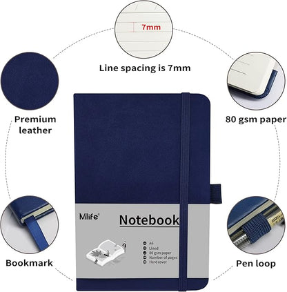 A6 Small Journal Notebook, Lined Pocket Notebook with Pen Holder, Mini Notebook Hardcover, 192 Pages, 3.9 inches * 5.5 inches Jurnal for Women and Man (Blue)