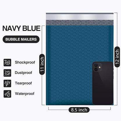 UCGOU Bubble Mailers 8.5x12 Inch Navy Blue 25 Pack Usable Size 8.5x11 Poly Padded Envelopes #2 Medium Mailing Opaque Packaging Postal Self Seal Waterproof Boutique Shipping Bags for Clothes Makeup