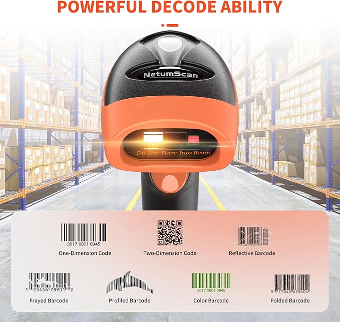 NetumScan Bluetooth QR Barcode Scanner, 3 in 1 Automatic Wireless 1D 2D Code Scanner USB Image Barcode Reader for Store, Warehouse POS, Computer, Tablet, iPad, iPhone, Android