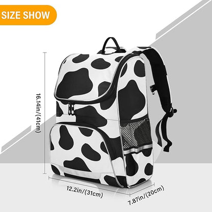 Cow Print Backpack with Reflective Strip for Kids Boys Girls Elementary School Bag Removable Chest Strap