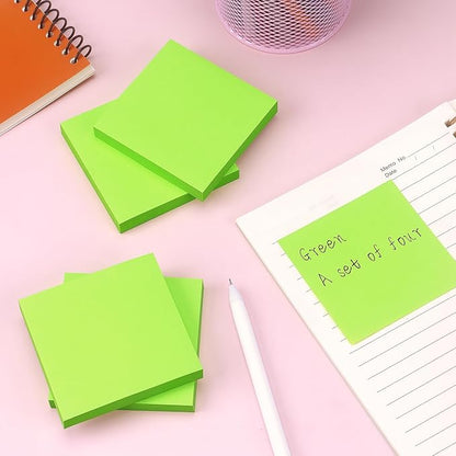 Sticky Notes 3x3 Self-Stick Notes Bright Colors Sticky Notes 4 Pads 100 Sheets/Pad (Green)