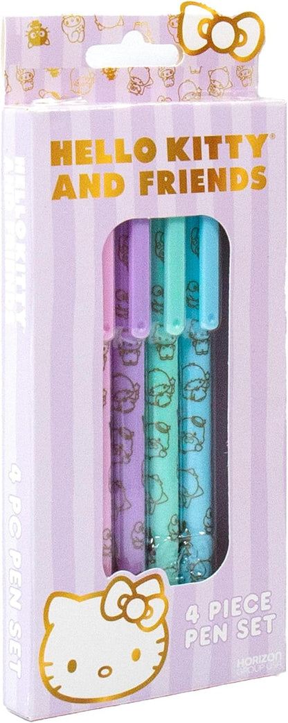 Sanrio Hello Kitty & Friends 4-Piece Pen Set - My Melody, Kuromi, Kawaii & School Supplies, Black