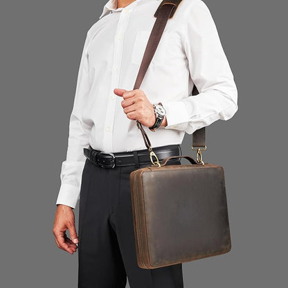 Awesometik Leather Organizer,Mac Bag Genuine Full Grain Leather,Crazy Horse Leather Portfolio Bag,Bag with Multiple Slots