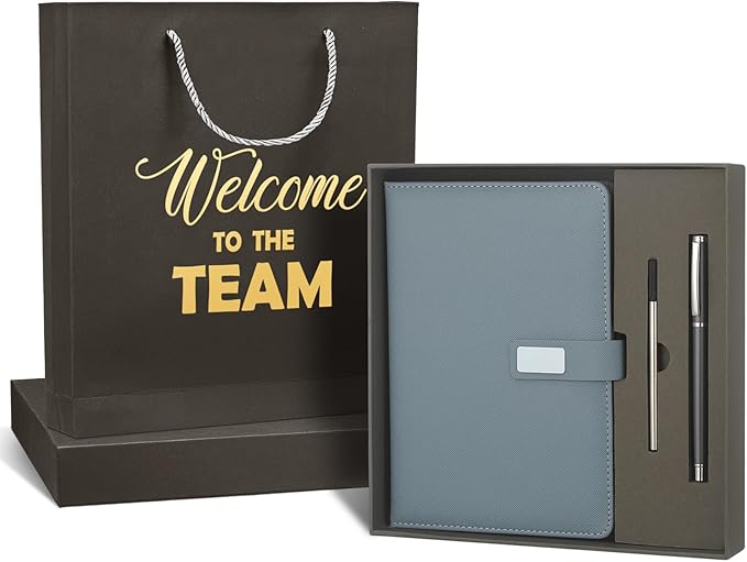 SaieGlossy New Employee Welcome to The Team Gift Sets Notebook and Pen Welcome to The Team Box Employee Appreciation Gift Sets for New Office Worker(Gray)