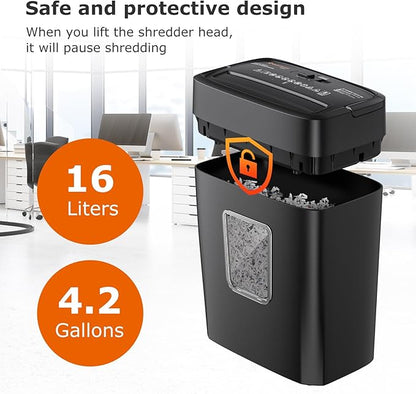 Bonsaii Paper Shredder, 8-Sheet Crosscut Shredder with 4.2 Gallon Bin Shred Credit Card/Mail/Staple/Clip, P-4 Security Level Document Shredder with Handle for Home Office (C261-C)