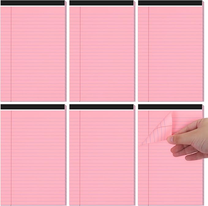 Utron 6 PCS Small Legal Pads 5x8 Pink, Narrow Ruled Small Note Pads 5x8, Micro Perforated Writing Pad, College Ruled Legal Notepads 5x8 for Study, Office, To-Do Lists(30 Sheets/Small Notepad)