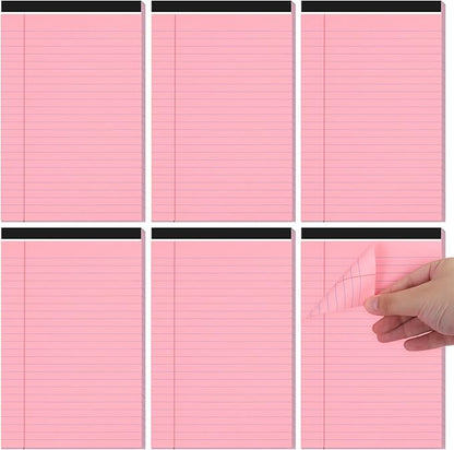 Utron 6 PCS Small Legal Pads 5x8 Pink, Narrow Ruled Small Note Pads 5x8, Micro Perforated Writing Pad, College Ruled Legal Notepads 5x8 for Study, Office, To-Do Lists(30 Sheets/Small Notepad)