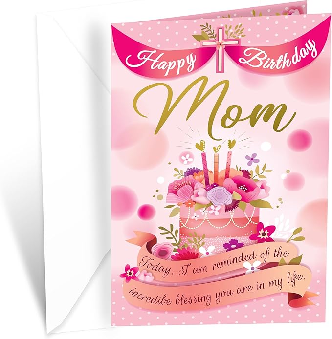 Prime Greetings Religious Birthday Card For Mom, Made in America, Eco-Friendly, Thick Card Stock with Premium Envelope 5in x 7.75in, Packaged in Protective Mailer