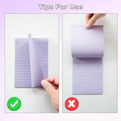 9 Pack Lined Sticky Notes 4X6 in Post Sticky Notes with Lines, Large Ruled Post Sticky Colorful Super Sticking Power Memo Pads Strong Adhesive, Sticky Notes 4x6 (Orchid Frost, Pink, Blue)