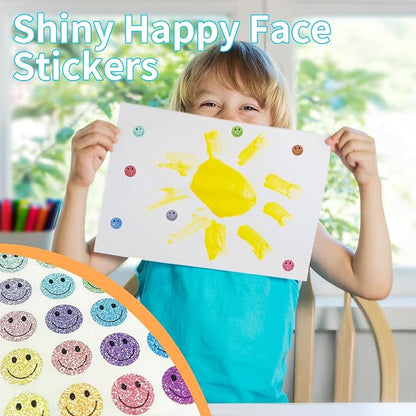 0.5 Inch Shiny Happy Face Stickers,Circle Dots Labels Reward Stickers Teachers Stickers(Multicolored)