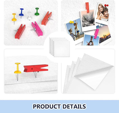 4 Pack Cork Board Tiles 12x12 Inches, 1/2" Thick Felt Cork Squares with 30 Push Pins, Bulletin Board Pin Board, Adhesive Cork Board for for Wall for Home, Office, and Kitchen (White)