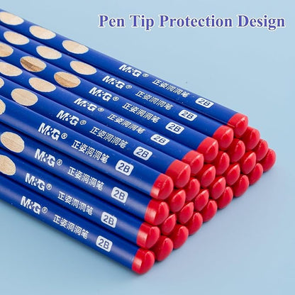M&G 30pcs Triangular Pencils, 2B Pencils with Grip Correction, Wooden Graphite Pencils, Pre-Sharpened Break-Resistant, Suitable for Writing, Drawing, and Sketching