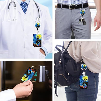 Badge Holder with Retractable Reel and Breakaway Lanyard，Christmas Nightmare Badge Clips Retractable Heavy Duty Badge Reel，Halloween Keychain，ID Holder with Breakaway Lanyard for School