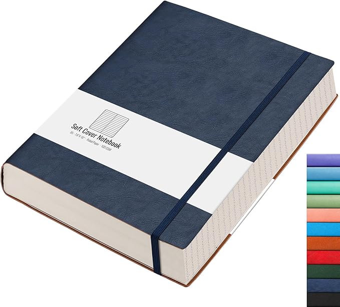 AHGXG Lined Journal Notebook - 320 Numbered Pages Large B5 Thick College Ruled Journal, 100gsm Thick Lined Paper, Faux Leather Softcover, for Work School, 7.6'' X 10''-Dark Blue