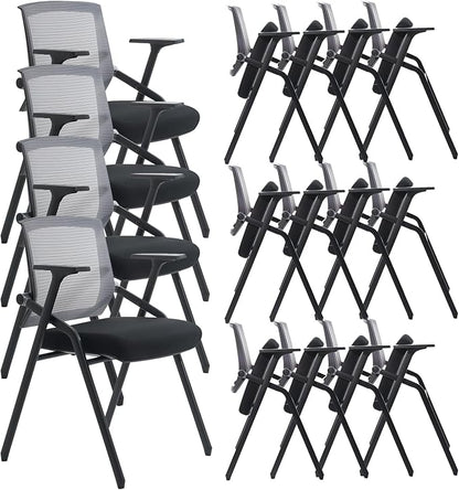 16 Pack Conference Room Chairs, Folding Office Desk Chair with Lumbar Support and Sliding Armrest, Stackable Office Guest Chairs & Reception Chairs