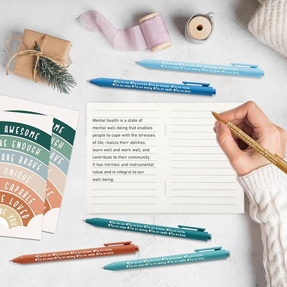 Janlaugh 60 Pcs Positive Affirmations Reminder Notepad Motivational Pen Positive Psychology Pocket Notebooks with Colored Ballpoint for Volunteer Week Mental Health Therapy Teacher Student Classroom