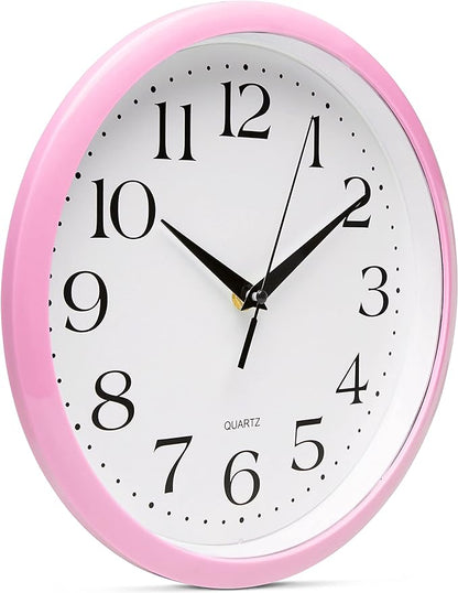 Bernhard Products Light Pink Wall Clock Silent Non Ticking - 10 Inch Quality Quartz Battery Operated Round Easy to Read Home/Kitchen/Office/Classroom/School Clock