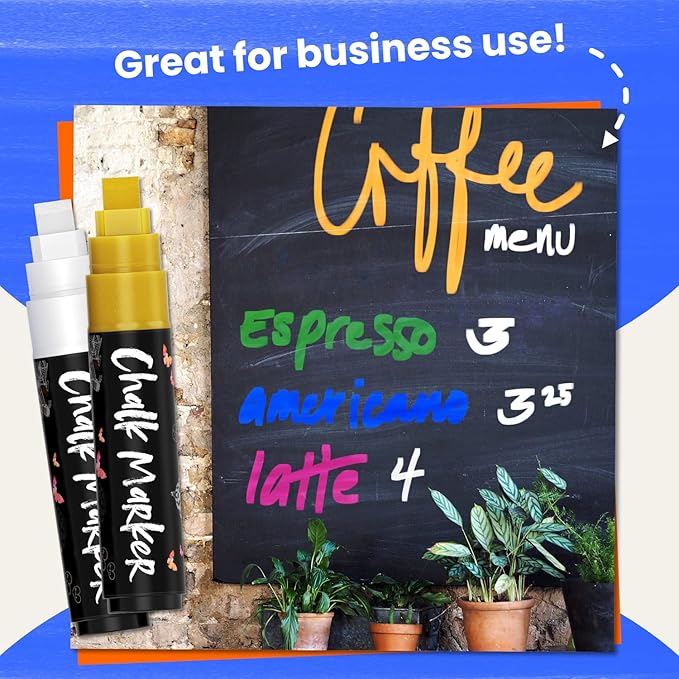 Chalkola Neon Car Window Markers - 10 Chalk Pens (with Gold, Silver) - 3 in 1 Nib, 10mm Jumbo Tip - Washable Liquid Chalk Markers for Blackboard, Chalkboard, Glass, Cars - Erasable Window Glass Pens