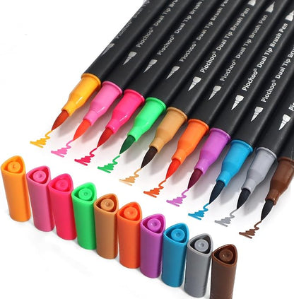 Coloring Markers Pens, 34 Dual Tip Brush Pens, Fine Point Marker set for Kids Adult Coloring Book, Bullet Journaling, Drawing