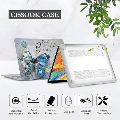 Compatible with 13.3 Inch MacBook Air A1466/A1369, Blue Flower Butterfly Hard Plastic Shell Cover Case