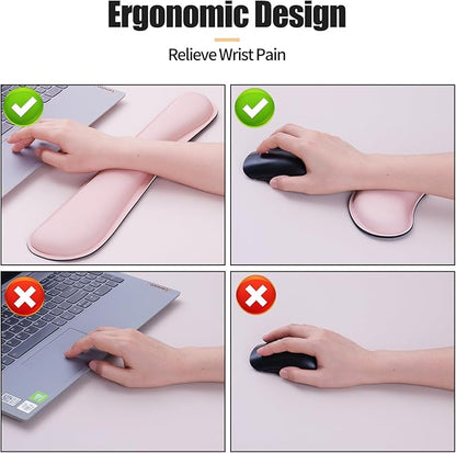 Bloss Leather Desk Pad and Keyboard Wrist Rest, Large Mouse Pad + Keyboard Pad+Mouse Wrist Support, Non-Slip Desk Mat Protector for Office, Home (35.4×15.7 Inches,Pink)