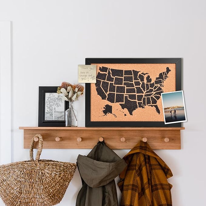 Cork Board Map of The United State, 17" X 13" Bulletin Boards for Walls with 10 Pins, Travel Tracker Map for Office, School and Home (US-MAP-3343)