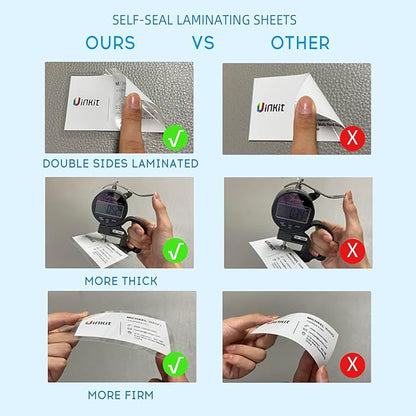 Uinkit Self Sealing Laminating Pouches Self Adhesive Laminating Sheets for Small Bussinesss Cards 2.6x3.9inches 50Pack 10Mil Thick Laminate Sheets Gloss Finish No Machine Need