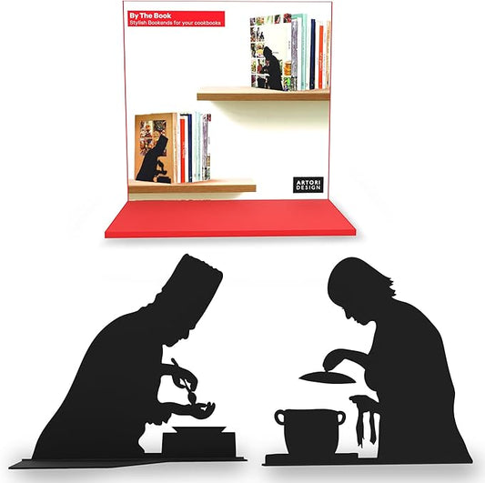 Unique Metal Decorative Bookends - Whimsical Hidden Book Ends for a Cool Book Holder Display - Cute Home Decor and Modern Gift Idea for Shelves Desk or Table (Cooking)
