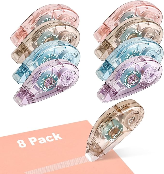 Double Sided Tape Roller - 8 Pack Adhesive Scrapbook Glue Tape Runner Roller for Scrapbooking,Wrapping, School Kids Paper Handicraft,Crafts Gift Wrap and Arts Projects (8mm x 210ft)