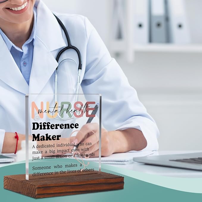 Appreciation Gifts for Mental Health Nurse Clear Desk Decor Sign, Thank You Gifts for Psych Nursing Students Graduation, Difference Marker Nurses Week PMHNP Recognition Office Desk Plaque TZD36