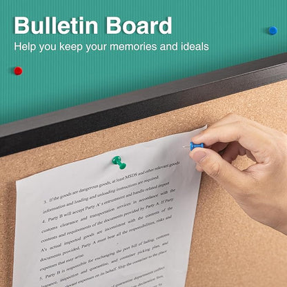 OWLKELA 24'' x 36'' Cork Board Bulletin Board, Black Framed Corkboard, Black Oak Frame Corkboard, Vision Board and Decorative Hanging Pin Board