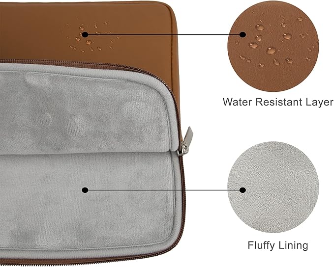 RAINYEAR 15.6 Inch Laptop Sleeve Soft PU Leather Case Protective Water Resistant Zipper Padded Cover Carrying Bag Compatible with 15.6" Notebook Computer Chromebook(Brown)