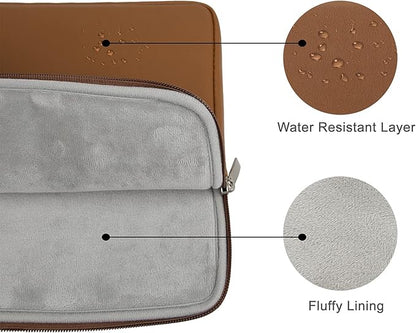 RAINYEAR 15.6 Inch Laptop Sleeve Soft PU Leather Case Protective Water Resistant Zipper Padded Cover Carrying Bag Compatible with 15.6" Notebook Computer Chromebook(Brown)