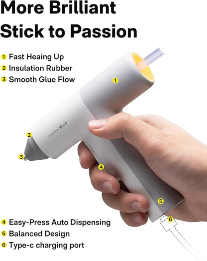 HOTO Cordless Hot Glue Gun Kit – 40 Glue Sticks, 30s Fast Preheating, 3000mAh, Dual Anti-Scald Protection & Auto Dispensing – Safe for Kids, Anti-Drip Nozzle, Perfect for DIY, School Crafts & Repairs