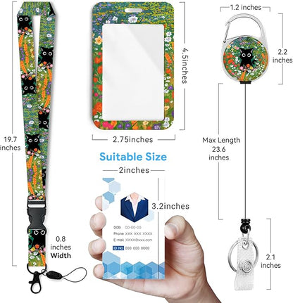 Cute Cat Hidden in The Flowers Badge Holder with Retractable Reel and Breakaway Lanyard，Badge Clips Retractable Heavy Duty Badge Reel，ID Holder with Breakaway Lanyard for School Nurse Office Teen ﻿3