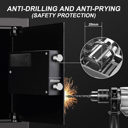 Tenamic Fireproof Safe Box 1.6 Cuft Electronic Digital Security Box, Keypad Medium Lock Box Cabinet Safes with Internal Light, Solid Alloy Steel Office Hotel Home Safe with 2 Passwords, Black