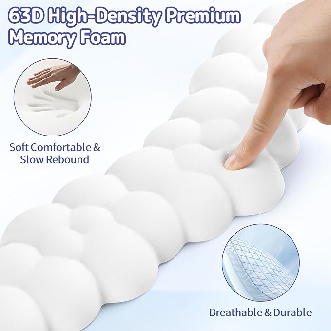 Cloud Wrist Rest Keyboard, Cloud Palm Rest Set with PU Leather Memory Foam, Cute Keyboard Rest for Wrist Support and Arm Rest, Desk Cloud Wrist Pad for PC/Gaming/Hand Cushion/Computer-White