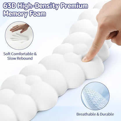 Cloud Wrist Rest Keyboard, Cloud Palm Rest Set with PU Leather Memory Foam, Cute Keyboard Rest for Wrist Support and Arm Rest, Desk Cloud Wrist Pad for PC/Gaming/Hand Cushion/Computer-White