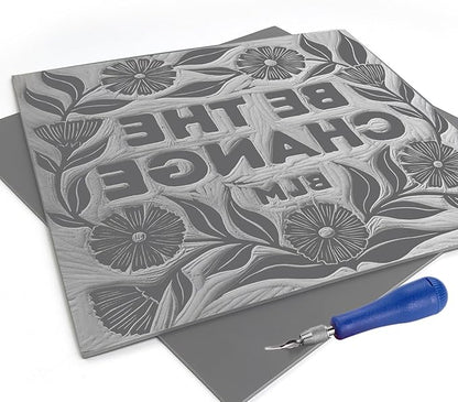 Falling in Art 12 * 12 Linoleum Carving Blocks, 2 Pack Soft Stamp Rubber Blocks for Crafts and Artists Printmaking, Gray,1/8" Thick