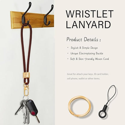 Fishent Keychain Wristlet lanyard, Cute Key Chain Holder, Upgraded Woven Wrist Lanyard for Keys, Wristlet Strap Keychain for Women Men Car Keys ID Badges Card Wallet Phone (Dark Brown)