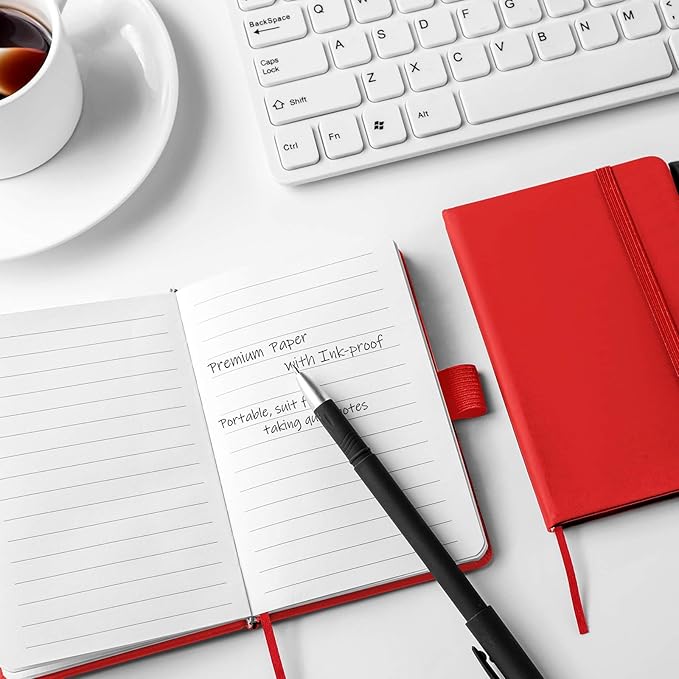 Laumoi 36 Sets Pocket Notebook Journals with Pens A6 Cute Small Journal Notebook Ruled Lined Mini Notepad Hardcover Executive Notebooks Set with Pen Holder for School Office, 3.7 x 5.7 Inch (Red)